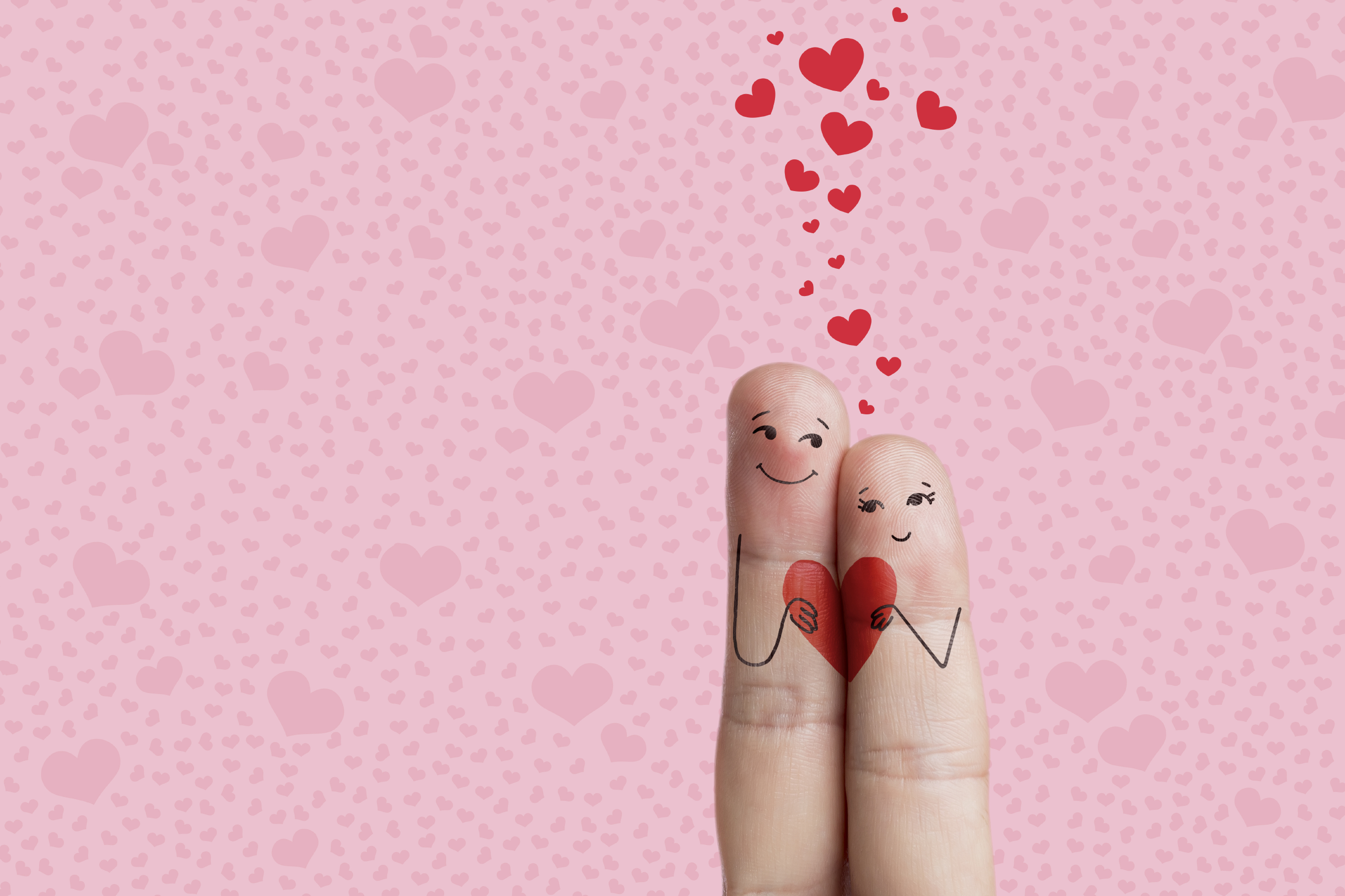 Happy Valentine's Day theme series. Painted fingers smile and love. There are path included in image. You can easily cut out fingers from the background. And insert them into a different scene from this series